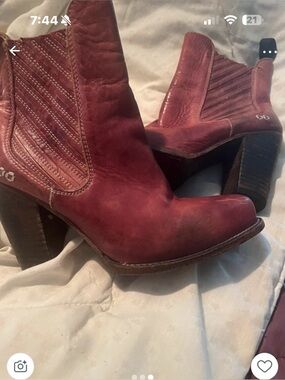 Bed Stu Burgundy Leather Western Ankle Boots